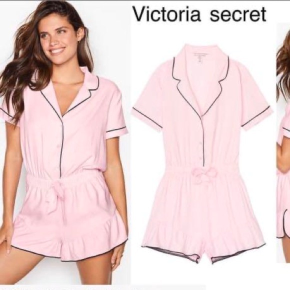 Victoria’s Secret Pink & Black Trim Satin Romper EUC SZ. S - Picture 1 of 10